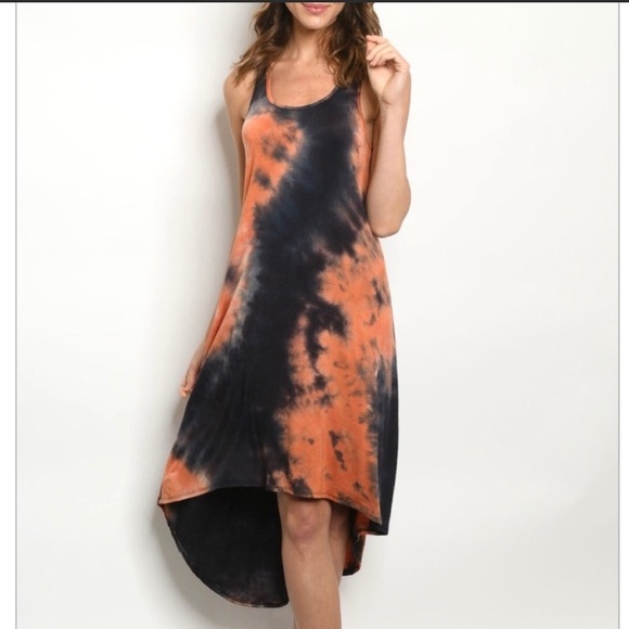 🆕LAST ONE!🛍 Coral & Charcoal Tie-Dye Hi-Lo Dress - Picture 3 of 4